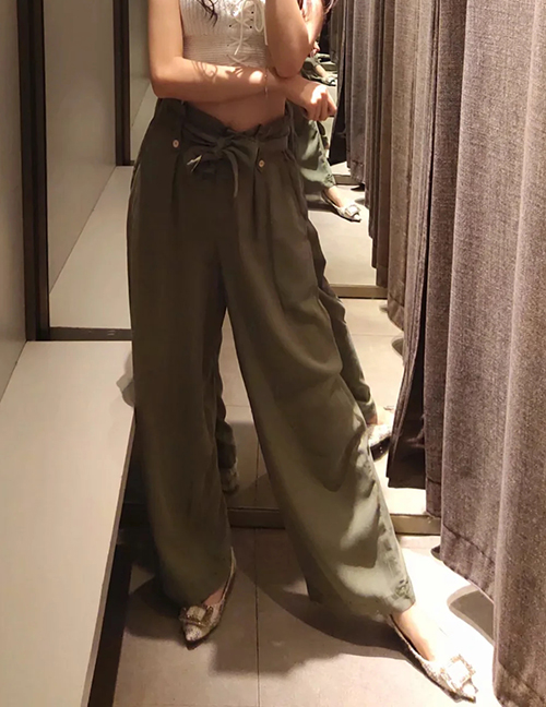 Fashion Army Green Lace-up Wide-leg Pants