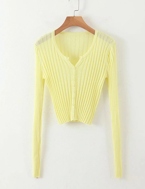 Fashion Yellow V-neck Air-conditioned Sunscreen Knitted Cardigan