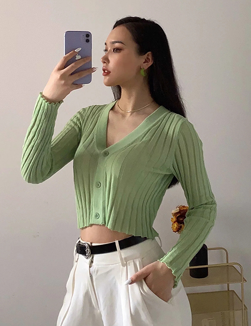Fashion Green Single-breasted Air-conditioning Sunscreen Sweater