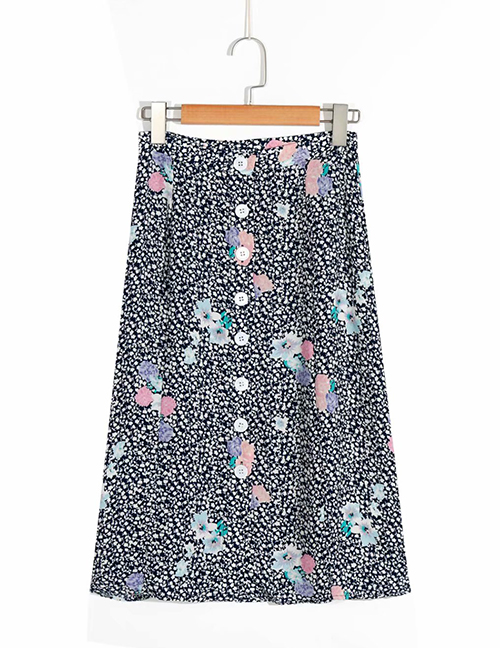 Fashion Black Floral Print Single-breasted Split Lace Skirt