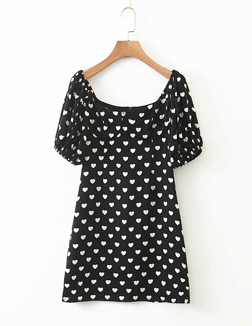 Fashion Black Slim Dress With Steel Heart And Heart Print