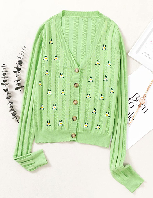 Fashion Green Embroidered Hollow Embroidery Sweater Sweater