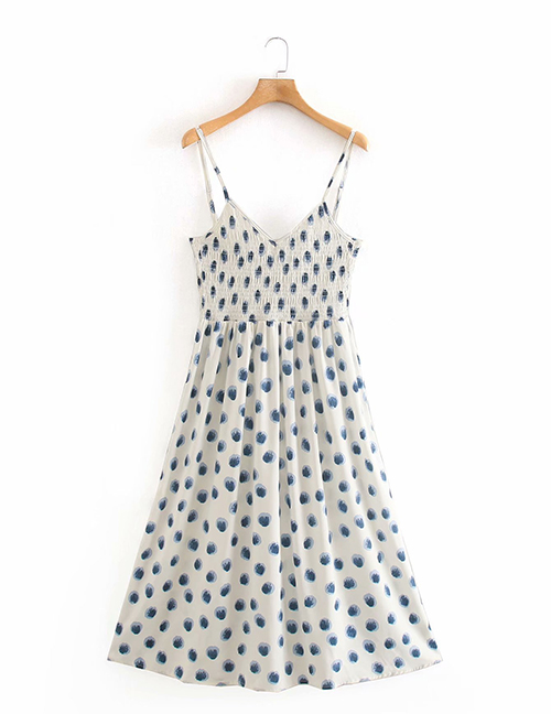 Fashion Blue V-neck Print Camisole Dress