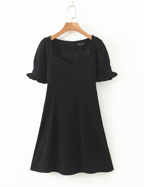 Fashion Black V-neck Fungus Short Sleeve Dress