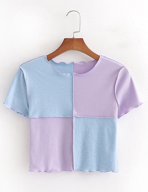 Fashion Color Mixing Short Top With Contrasting Color Fungus