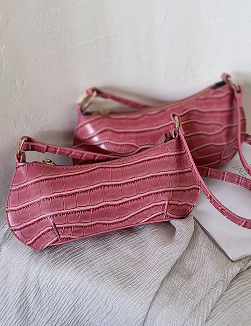 Fashion Pink Trumpet Crocodile Solid Color Underarm Shoulder Bag