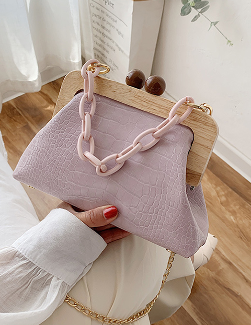 Fashion Bean Pink Wood Clip Suction Buckle Acrylic Chain Shoulder Crossbody Bag
