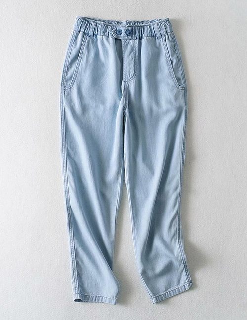 Fashion Light Blue Washed Tencel Two-button Denim Trousers