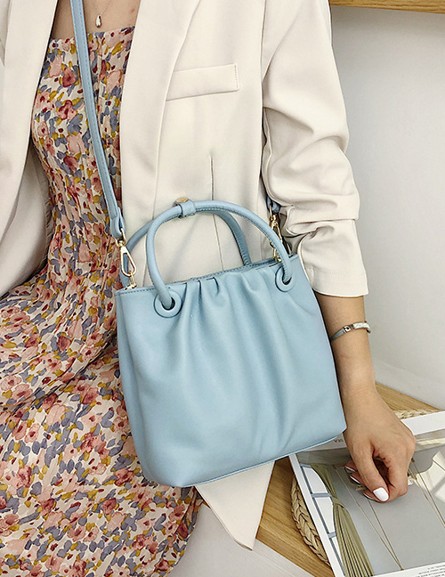 Fashion Blue Pleated Shoulder Messenger Handbag