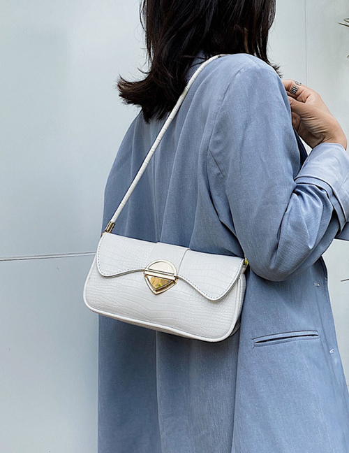 Fashion White Cross-body Underarm Bag With Lock Shoulder