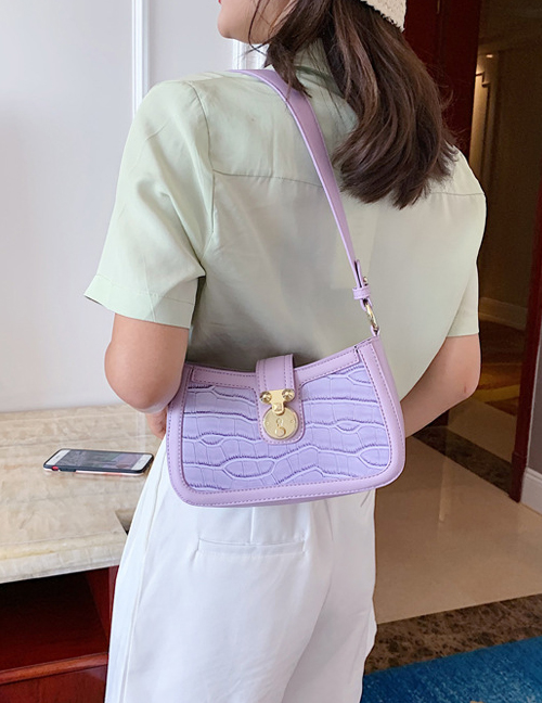 Fashion Purple One-shoulder Cross-body Stone Pattern Underarm Bag