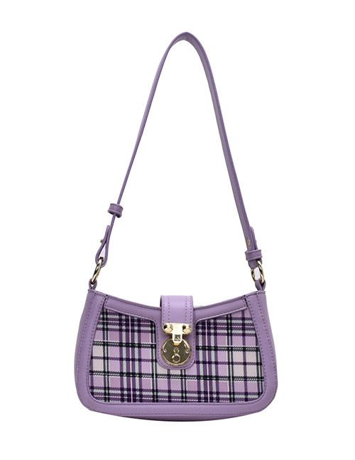 Fashion Plaid Purple One-shoulder Cross-body Stone Pattern Underarm Bag