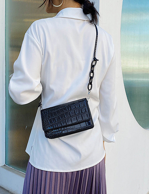 Fashion Black Large Stone Pattern Shoulder Crossbody Bag