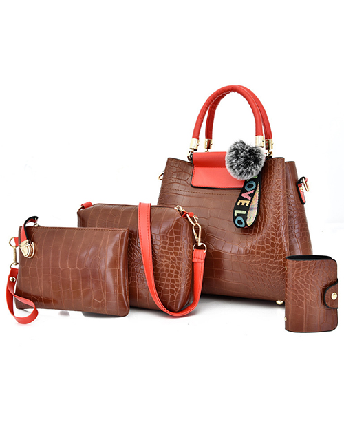 Fashion Brown With Red One-shoulder Messenger Bag