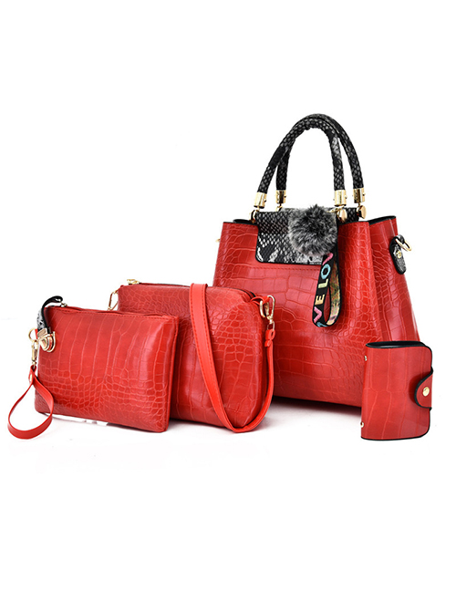 Fashion Red With Snakeskin One-shoulder Messenger Bag
