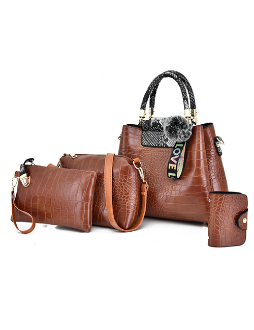 Fashion Brown With Snakeskin One-shoulder Messenger Bag