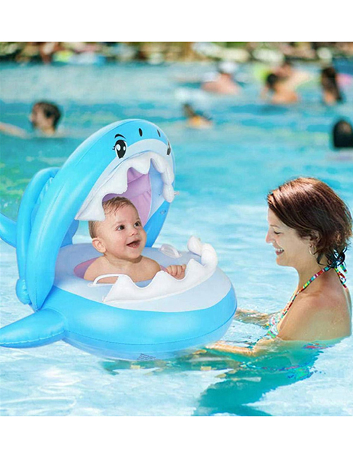 Fashion Blue Pvc Inflatable Shark Baby Swimming Ring