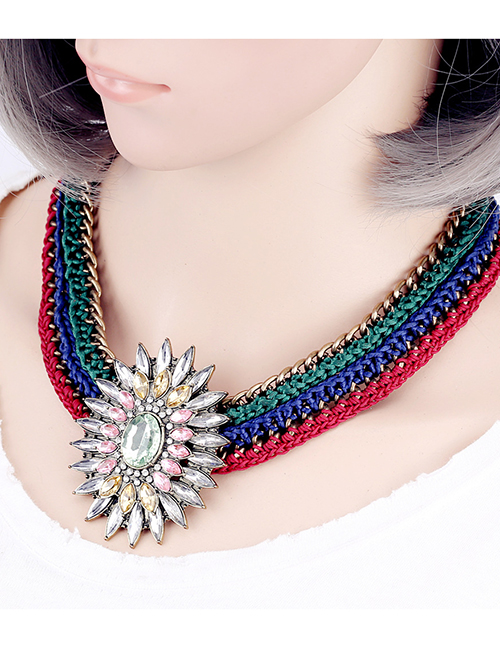 Fashion Color Woven Alloy Sun Flower Necklace