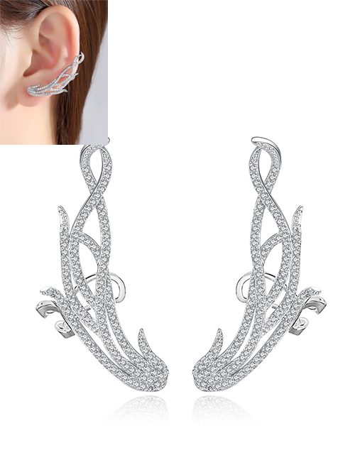 Fashion White Gold Wing Copper Earrings With Zirconium