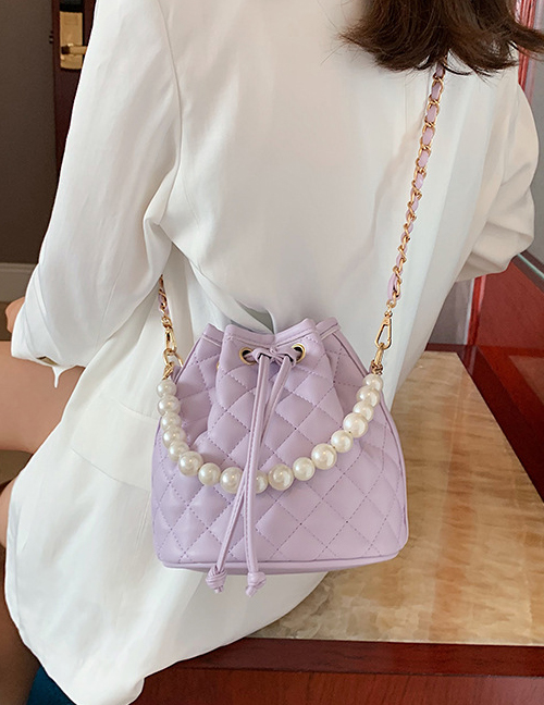 Fashion Purple Cross-body Pearl Chain Shoulder Bag