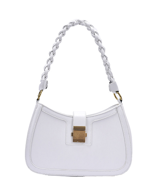 Fashion Large White Solid Color Contrast Twist Chain Shoulder Crossbody Bag