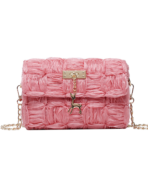 Fashion Deep Pink Ribbon Yarn Woven Shoulder Crossbody Bag