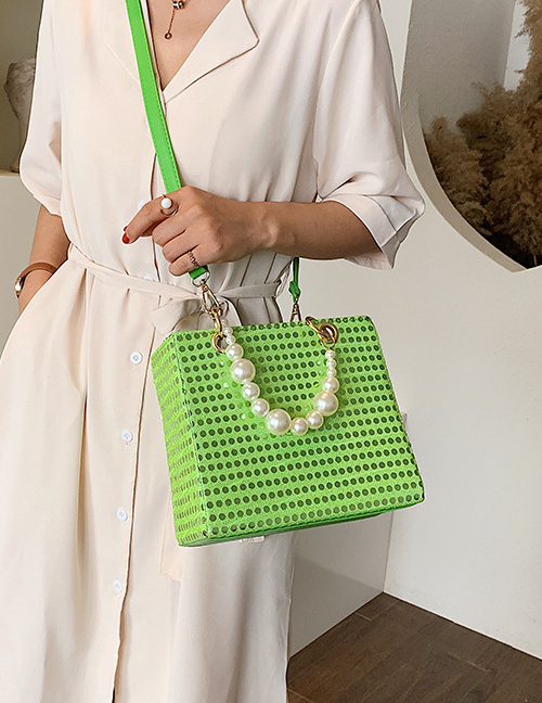 Fashion Green Large Portable Pearl Shoulder Bag