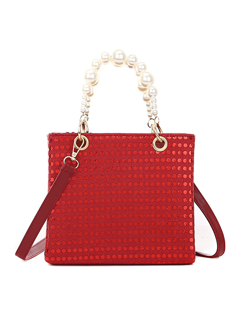 Fashion Red Large Portable Pearl Shoulder Bag