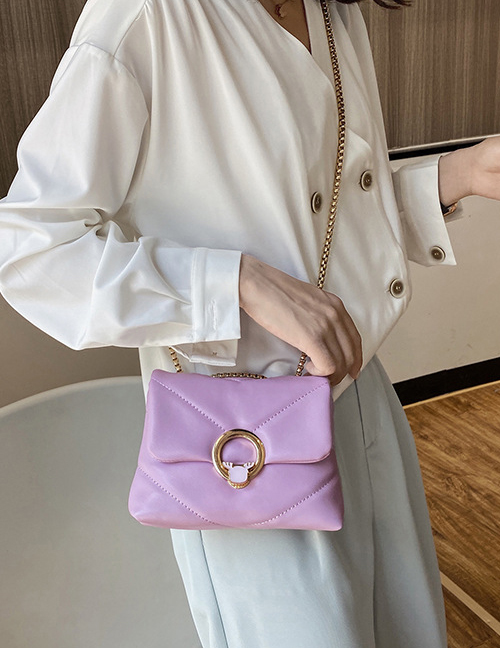 Fashion Purple Chain Shoulder Messenger Embroidered Thread Small Square Bag