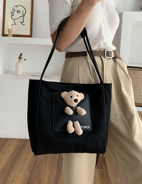 Fashion Black Bear Canvas Shoulder Bag