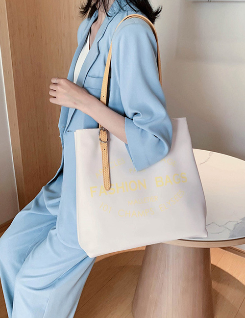 Fashion White Yellow Contrast Printed Shoulder Bag