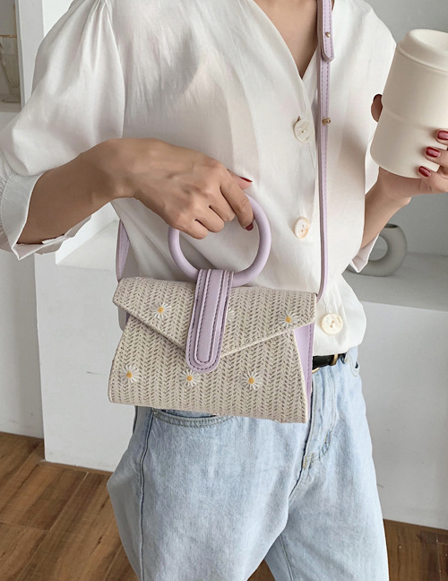 Fashion Purple Straw Daisy Shoulder Messenger Ring Handbag