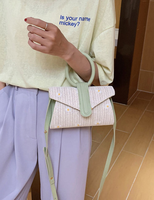 Fashion Green Straw Daisy Shoulder Messenger Ring Handbag