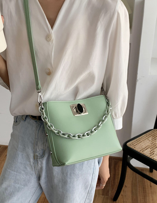 Fashion Green One Shoulder Messenger Lock Bucket Bag