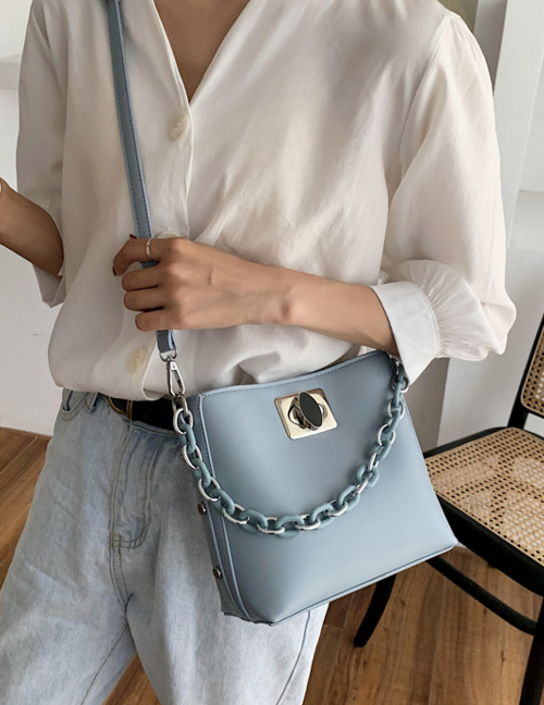 Fashion Blue One Shoulder Messenger Lock Bucket Bag