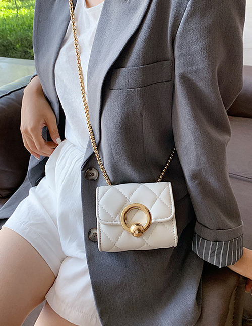 Fashion White Trumpet Diamond Chain Shoulder Messenger Small Square Bag