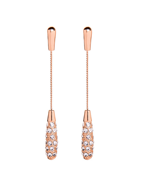 Fashion Pink Gold Geometric Drop-shaped Diamond Earrings