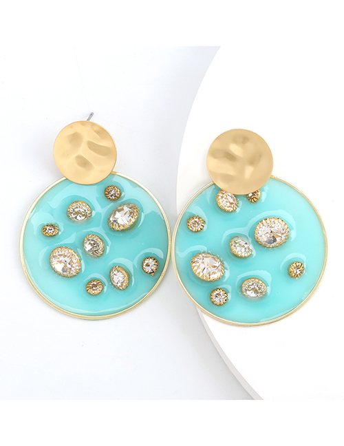 Fashion Blue Round Resin Earrings With Diamonds And Pearls
