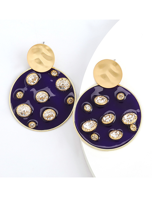 Fashion Navy Round Resin Earrings With Diamonds And Pearls