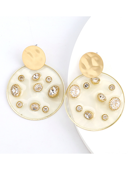 Fashion White Diamond Round Resin Earrings With Diamonds And Pearls