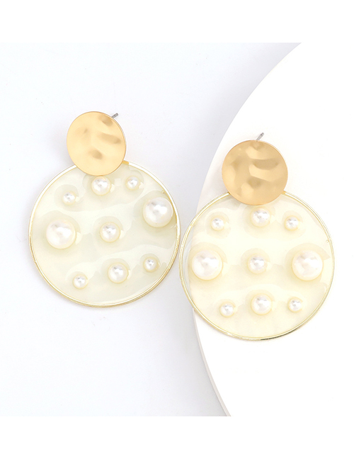 Fashion White Pearl Round Resin Earrings With Diamonds And Pearls