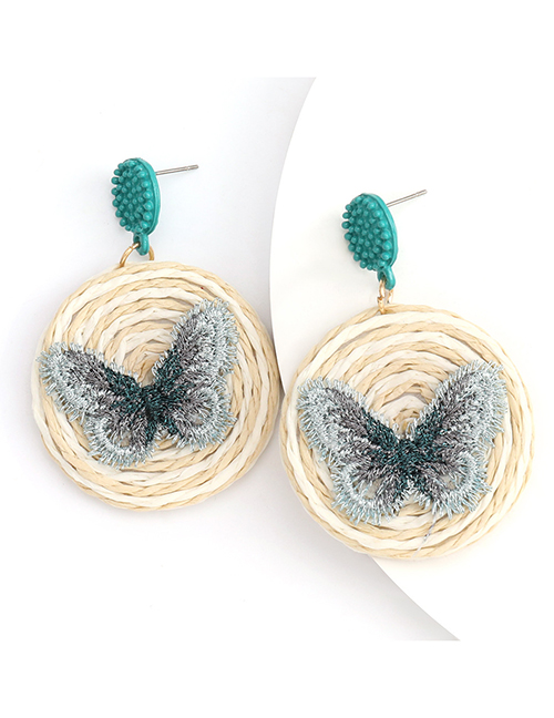 Fashion Green Rattan Woven Lace Butterfly Round Earrings