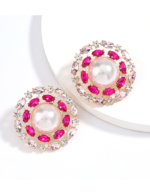 Fashion Red Powder Alloy Diamond Earrings