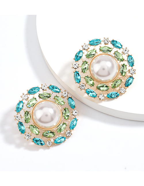 Fashion Blue-green Alloy Diamond Earrings