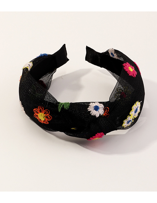 Fashion Black Eugen Yarn Lace Embroidery Small Daisy Headband
