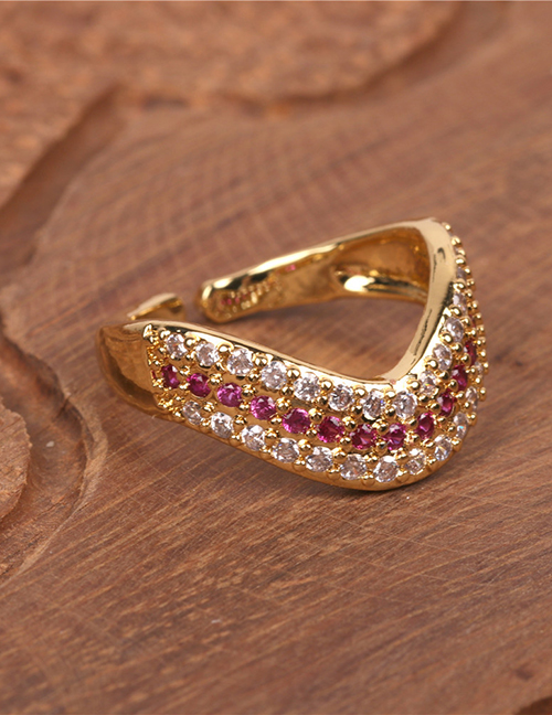 Fashion Purple Open Color Diamond Adjustable Ring
