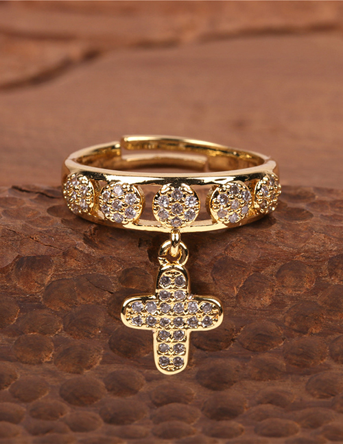 Fashion Golden Cross Ring With Diamonds