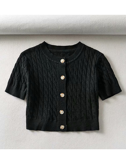 Fashion Black Jacquard Single Breasted Sweater