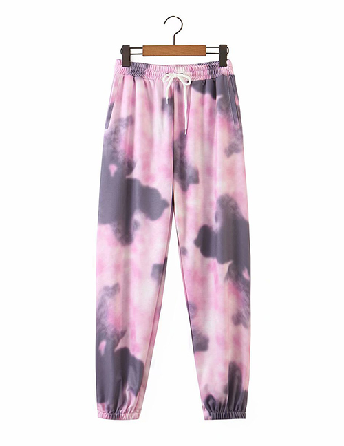 Fashion Color Mixing Floral Print Lace-up Straight Trousers