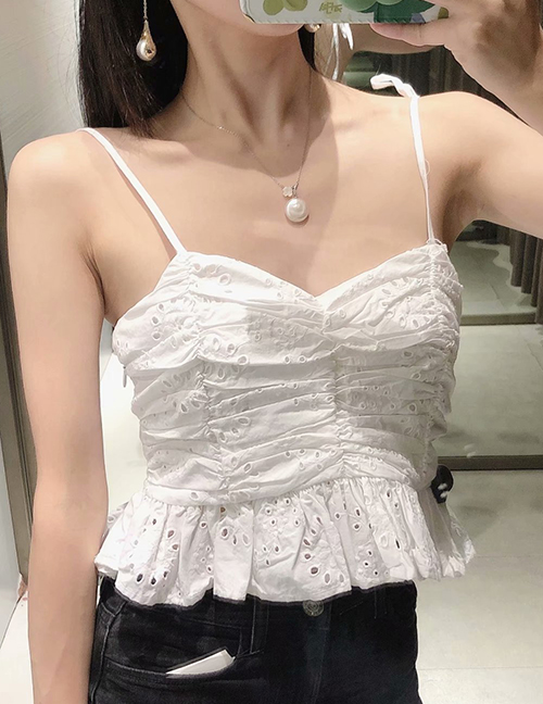 Fashion White Hollow Embroidery Strapless Backless Vest